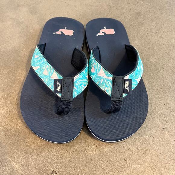 Vineyard Vines Tropical Teal Blue boys flip flop sandals size 3 shoes swimwear - Picture 1 of 5